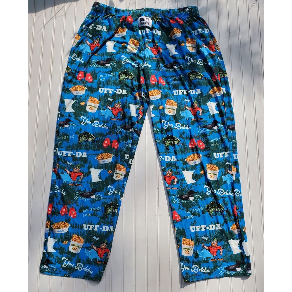 Brief Insanity Minnesota Uff-Da Pajama Pants Mens XL Blue Paul Bunyan‎ Lounge XL